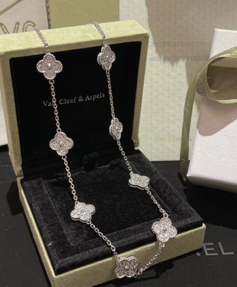 Van Cleef Alhambra Bracelet Silver, Necklaces Van Cleef, Silver Van Cleef Necklace, Van Cleef And Arpels Jewelry Silver, Vancleefarpels Bracelet Silver, Van Cleef Vintage Alhambra Necklace, Van Cleef Silver Necklace, Van Cleef Diamond Necklace, Van Cleef Arpels Silver