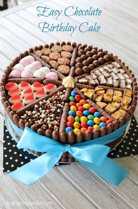 An easy chocolate birthday cake decorated with chocolate biscuits, lollies, marshmallows and chocolates! This really is a chocoholics delight! Easy Chocolate Birthday Cake, Maltesers Cake, Chocolate Birthday Cake, Cake Hacks, Homemade Birthday Cakes, Easy Birthday, Simple Birthday, Nice Ideas, Birthday Cake Chocolate