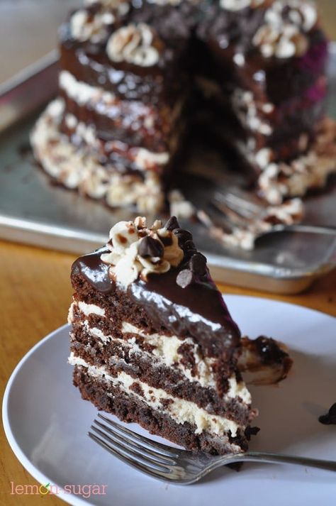 Cookie Dough Brownie Cake, Cookie Dough Filling, Cookie Dough Brownies, Layer Cake Recipes, Kolaci I Torte, A Piece Of Cake, Good Eat, Brownie Cake, Piece Of Cake