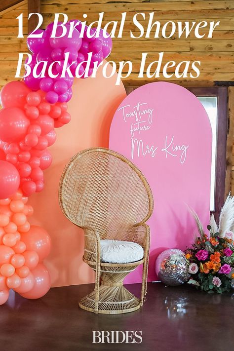 Planning a bridal shower? Creating a beautiful bridal shower backdrop that can be used for photos, behind a dessert or gift table, or as an anchor to your space is key. Here are 12 of our favorite bridal shower backdrop ideas to inspire you. // Photo: Chelsea Renay Photography How To Make Bridal Shower Backdrop, Simple Wedding Shower Backdrop, Shower Backdrop Ideas Bridal, Bridal Shower Backdrop Arches, Chair For Bridal Shower Bride To Be, Wedding Shower Background, Bridal Balloon Backdrop, Back Drop For Bridal Shower Party Ideas, Simple Bridal Shower Backdrop Ideas