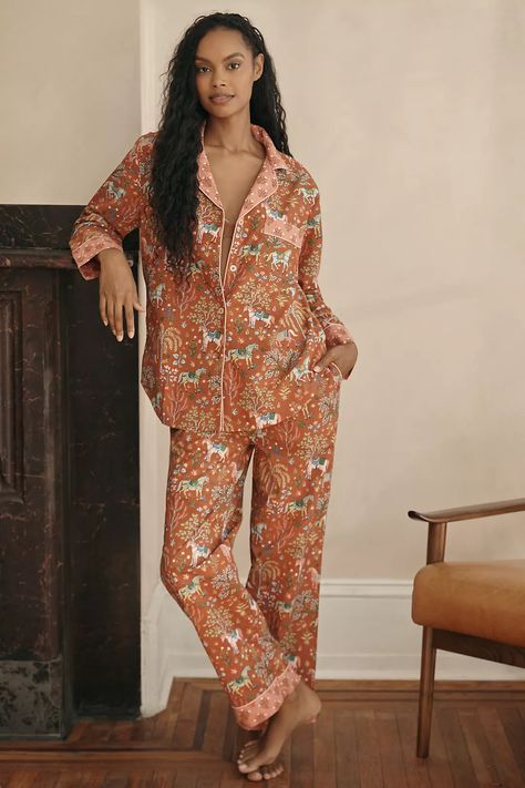 Printfresh Copper Show Pony Pajama Set | Anthropologie Christmas Gifts Ideas, Luxury Pajamas, Couple Ideas, Large Floral Print, Birthday Tee, Womens Pyjama Sets, Print Pajamas, 50 Fashion, Cotton Fleece