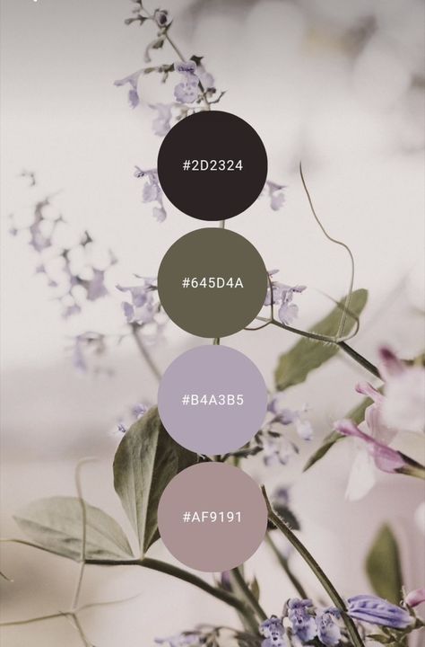 Mauve Purple Color Palette, Lilac Purple Color Palette, Olive Green And Purple Color Palette, Olive And Purple Wedding, Lilac Laundry Room, Green Lilac Color Palette, Moody Lavender Bedroom, Lilac Green Color Palette, Color Palette With Lilac