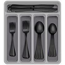 Check this out! Black Silverware, Black Utensils, Black Cutlery, Black Flatware, Silverware Organization, Silverware Tray, Eating Utensils, Knife And Fork, Home Restaurant