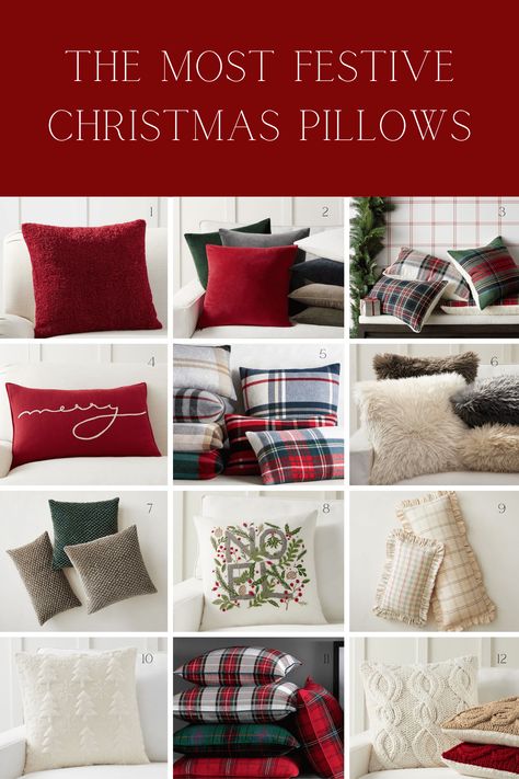 The best festive Christmas pillows & throw blankets to cozy up with this holiday season. Christmas Pillow Arrangement On Couch, Holiday Throw Pillows Living Rooms, Christmas Pillows Couch, Holiday Throw Pillows, Christmas Couch Decor Throw Pillows, Christmas Throw Pillows Couch Ideas, Christmas Pillow Combinations, Christmas Throw Pillow Ideas, Christmas Throw Pillows Couch