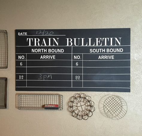 Make Your Own Vintage Inspired Chalkboard Train Sign - this would be a great conversation starter! Train Theme Restaurant, Train Station Decor, Train Signage, Sunday School Themes, Train Station Signs Vintage, Train Signs, Train Crafts, Black Chalkboard Paint, Word Stencils