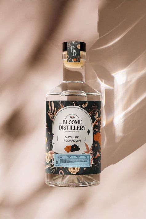 Bloome Distillery | Premium Distilled Gin Brand | Modern Elevated Alcohol Label Packaging Design Logo Design Blue, Alcohol Packaging Design, Label Packaging Design, Tea Labels, Gin Distillery, Premium Gin, Gin Brands, Vodka Brands, Label Packaging