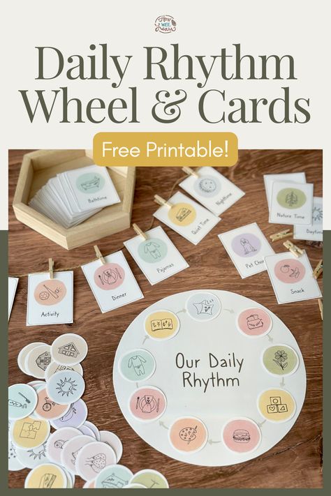 Waldorf Daily Rhythm Chart, Daily Rythm Ideas Homeschool, Homeschool Routine Daily Schedules Free Printable, Daily Rythm Ideas, Toddler Schedule At Home Daily Routines, Morning Activities For Kids, Daily Rhythm Chart, Free Printables Preschool, Montessori Printables Free