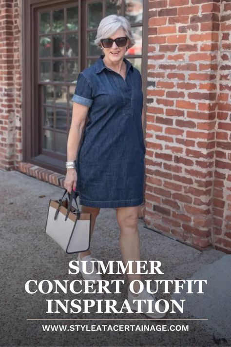 Get inspired with these summer concert outfits for women over 50. No matter what type of concert you’re attending, I have rounded up a collection of concern outfit ideas that are sure to fit the bill. Whether it’s a country concert, a pop or classic rock concert, even a jazz or classical concert – I have plenty of comfortable and chic traveling outfits for summer concerts you can wear at any age! Outdoor Concert Outfit Over 40 For Women, What To Wear To A Country Concert Summer Over 50, Festival Outfit Over 50, Country Concert Outfit Summer Over 50, Nashville Outfits For Women Over 50 Summer, Country Concert Outfits Women Over 50, Summer Outdoor Concert Outfit Ideas, Pop Concert Outfit Ideas Summer, Cute Summer Concert Outfits