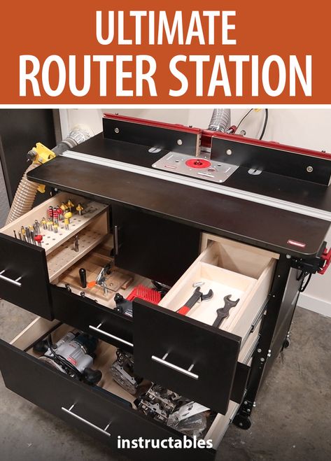 Router Station, Router Bit Storage, Dream Workshop, Workshop Bench, Table Saw Fence, Power Tool Storage, Woodworking Tools Storage, Workshop Tools, Cabinet Plans