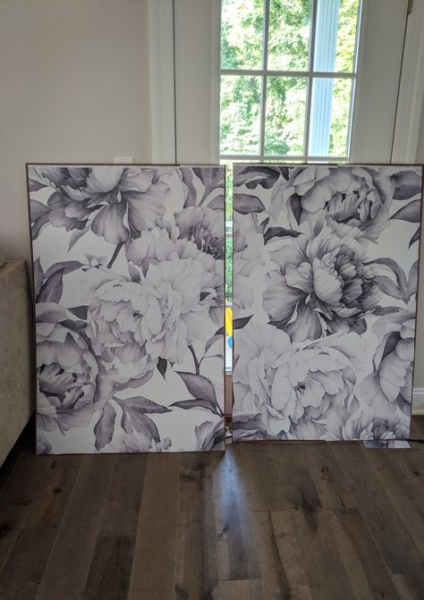 DIY Framed Wallpaper Panels - Beautifully Candid Diy Framed Wallpaper, Wallpaper Panels Framed, Framed Wallpaper Panels, Painting Trim White, Wallpaper Crafts, Picture Frame Hangers, Peony Wallpaper, Velvet Wallpaper, Framed Wallpaper