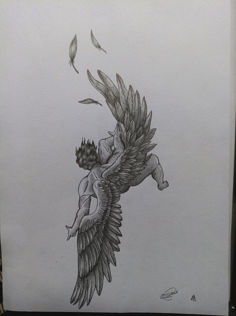 Fallen Anjel Back Tattoo Men, Icarus Tattoo, Fallen Angel Tattoo, Artsy Tattoos, Pola Tato, Knife Tattoo, Greek Mythology Tattoos, Tattoo Heart, Angel Tattoo Designs