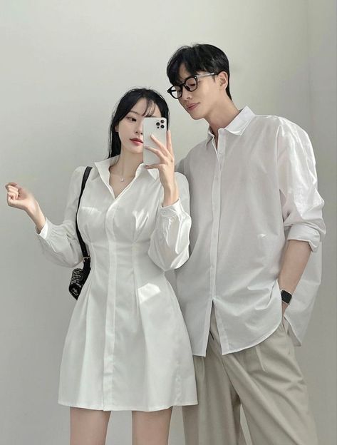 Asian Matching Outfits, Couple Inspo Outfit, Clothes For Couples Outfits, Couple Matching Outfits Classy, Matching Style Couple, Matching Couples Outfits Summer, Asian Couple Matching Outfits, Outfit For Couples Matching, Korea Couple Outfit