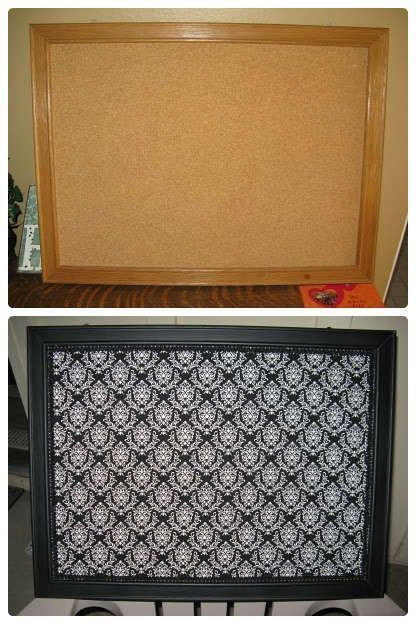 Corkboard Makeover, Diy Bulletin Board, Cork Diy, Damask Fabric, White Damask, Cork Crafts, Spray Adhesive, Cubicle, Cork Board