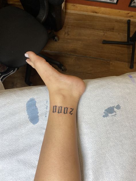 2000 Tattoo On Ankle, 2000 Ankle Tattoo, Since 2000 Tattoo, 2000 Tatoos, Tattoo 2000 Number, Patch Work Leg Tattoos, 2000 Tattoo Ideas, 2000 Tattoo Year Ideas, 2007 Tattoo Ideas