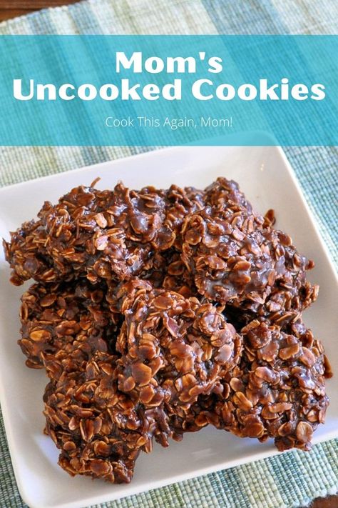 Oatmeal Cocoa No Bake Cookies, No Bake Chocolate Oatmeal Coconut Cookies, Unbaked Chocolate Oatmeal Cookies, Uncooked Cookies, Nobakecookies Recipe, Oatmeal Macaroons, Recipe With Quick Oats, No Bake Cookies Recipe Easy, 1950 Recipes