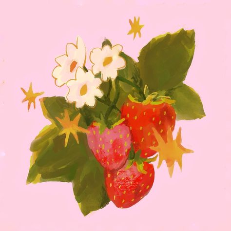 Loose strawberries 🍓 It’s been a while since I’ve really been creating digital art so this was fun! ☺️ I enjoy the loose messiness of this one. What do you say, turn this into a sticker? ☺️🍓❤️ #digitaldrawing #digitalillustration #strawberrylover #strawberryaesthetic Digital Art Strawberry, Strawberry Art Print, Strawberry Plant Painting, Thumbnails Ideas, Strawberry Painting, Strawberry Illustration, Inspo Drawing, Strawberry Drawing, Fruits Art