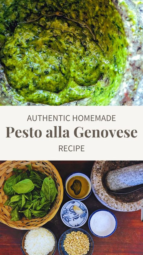 Pesto Genovese Recipe, Pine Nut Pesto, Homemade Pesto Recipe, Basil Pesto Recipes, Mortar Pestle, Pecorino Cheese, How To Make Pesto, Homemade Pesto, Homemade Italian