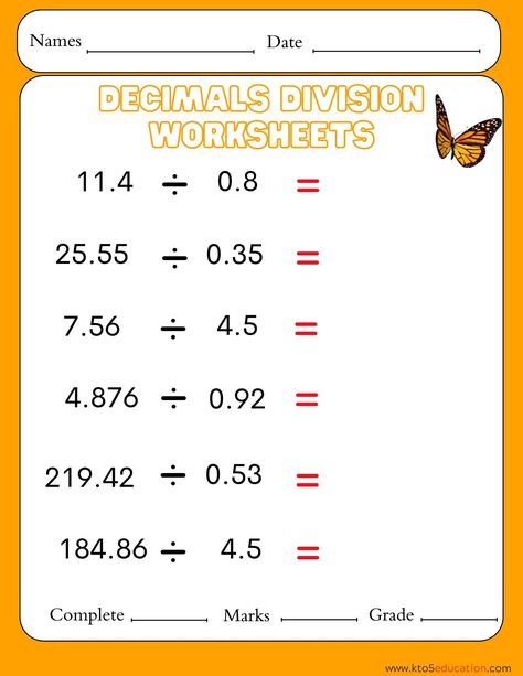 Fractions Division, Decimal Division, Boundaries Worksheet, Number Worksheet, Dividing Decimals, Decimals Worksheets, Decimal Number, Division Worksheets, Free Math Worksheets