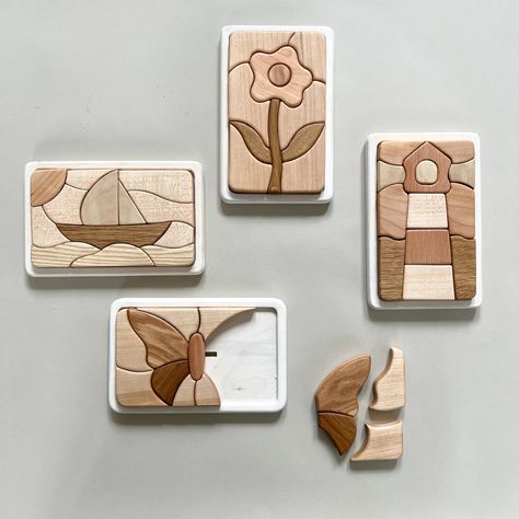 Handcrafted Wooden Puzzle or Shape Blocks — Oak & Ever Wooden Block Puzzle, Diy Montessori Toys, Flower Puzzles, Making Wooden Toys, Montessori Educational Toys, Wooden Games, Wood Puzzles, Christmas Wood, Wood Toys