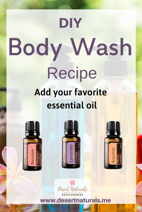 Make your own homemade body wash using all natural ingredients.  Add your favorite essential oil for scent and skin benefits.  Your skin will love Lavender and Geranium essential oil from doTERRA.  Moisturizing, anti-aging, and soothing.  This will help with eczema, dry skin, redness, or rash.  Grapefruit essential oil is energizing and tightens the skin to help with the appearance of cellulite. Easy Diy Body Wash, Body Wash Recipe, Diy Body Wash, Homemade Body Wash, Essential Oil Beauty, Doterra Essential Oils Recipes, Oil Body Wash, Essential Oils Bath, Grapefruit Essential Oil