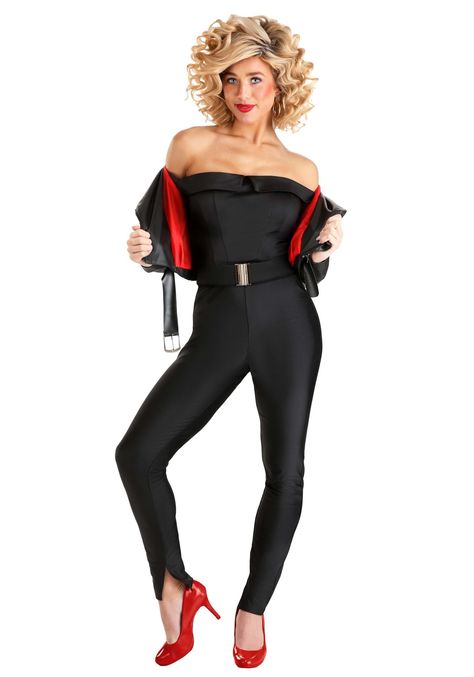 PRICES MAY VARY. Officially Licensed Grease Costume: Step into the iconic role of Sandy from Grease with this officially licensed costume. Perfect for Halloween, themed parties, or Grease sing-along nights, this costume transforms you into one of the most memorable characters from the classic movie. Complete Sandy Look: This premium set includes everything you need for the transformation—a ponte knit top, spandex pants, faux leather jacket, and two belts. The "T" Birds logo is embroidered on the Sandy Dee Costume, Olivia Newton John Grease Costume, Halloween Costumes For Short Blonde Hair, Sandy Halloween Costume, Sandy Grease Costume, Movie Character Cosplay, Sandy Costume, Grease Sandy, Sandy From Grease