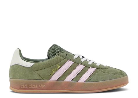 Wmns Gazelle Indoor 'Focus Olive Clear Pink' - Adidas - JH6475 - focus olive/clear pink/cream white Georgia Bulldog Shoes, Adidas Gazelle Green, Olive Green Adidas, Pink Gazelles, Pink Adidas Shoes, Adidas Gazelle Indoor, Flight Club, In Focus, Hot Sneakers