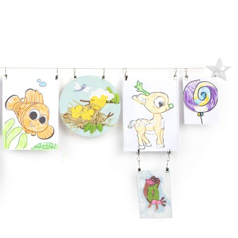 Hanging Kids Art, Wire Curtain Rod, Classic Picture Frames, Kids Talent, Silver Curtains, Displaying Kids Artwork, Art Display Kids, Image Collage, Kid Art