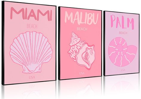 PRICES MAY VARY. 【Beach Pictures Wall Art】Bathroom wall art set of 3 size is 12 x 16 inches(approx. 30x40cm). Pink poster do not include frames. Trendy beach vibe that adds a touch of elegance and relaxation to any room. Whether you dream of a beach vacation or just love the coastal aesthetic, Let soothing pictures of pink beaches transport you to a peaceful seaside resort. 【Pink Wall Decor Prints】Our beach wall art is crafted using the finest canvas, ensuring durability and a premium finish. 【P Aesthetic Wall Decor Painting, Pink Coastal Bedroom Ideas, Preppy Signs For Room, Preppy Framed Pictures, Pink Wall Collage Bedroom, Pink Beach Bathroom, Pink Coastal Cowgirl Bedroom, Pink Beach Aesthetic Room, Wall Decor Inspo Bedroom