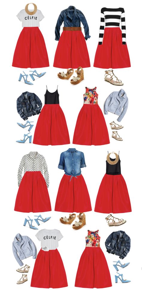 Color Me Courtney - New York City Fashion Blog: What to wear for spring 10 pieces >> 100 outfits !!!! Plus-koon Muoti, Red Skirt Outfits, Rok Midi, Rok Outfit, Clothes And Shoes, Grunge Look, Red Skirt, Red Skirts, 가을 패션