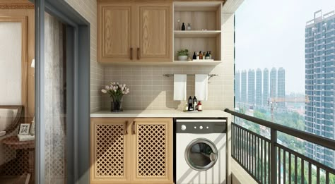 Small Balcony With Washing Machine, Terrace Laundry Room Ideas, Utility In Balcony, Small Balcony Laundry Ideas, Balcony Laundry Ideas Apartment, Laundry At Balcony, Balcony Utility Ideas, Washing Machine Area Ideas In Balcony, Balcony Washing Machine Ideas