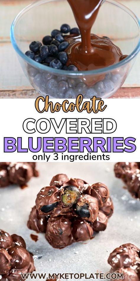 Make these easy Chocolate Covered Blueberries with just three ingredients: blueberries, chocolate, and coconut oil. They're a tasty dessert loaded with nutrients and ready in just 10 minutes. Each blueberry is coated in smooth melted chocolate, creating a treat that's both visually appealing and delicious. It's a simple pleasure that can instantly brighten your day! Chocolate Covered Blueberries, Homemade Dark Chocolate, Diy Healthy Snacks, Chocolate And Coconut, Keto Candy, Unique Desserts, Blueberry Recipes, Melted Chocolate, Low Carb Recipes Dessert