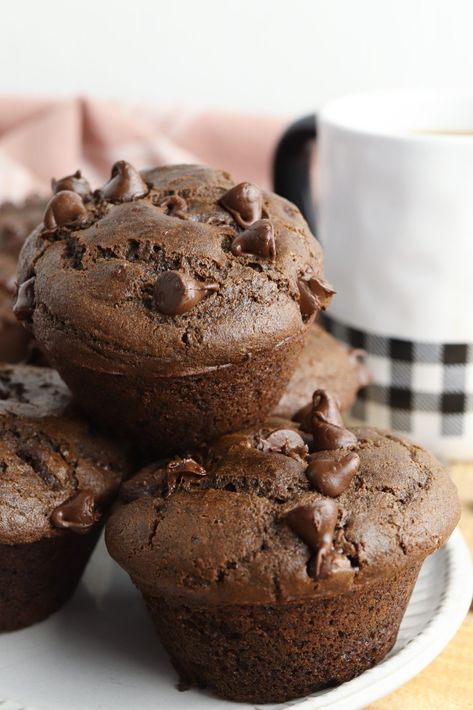 Mocha Muffins, Buttermilk Muffins, Double Chocolate Chip Muffins, Chocolate Zucchini Muffins, Peanut Butter Banana Muffins, Chocolate Muffin Recipe, Double Chocolate Muffins, Chocolate Banana Muffins, Simple Muffin Recipe