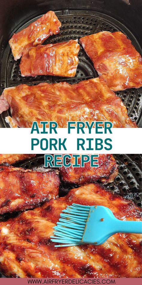 Succulent pork ribs with meat falling off the bone, highlighting the effortless cooking method using an air fryer. Air Fryer Pork Ribs Bone In, Air Fryer Ribs Pork, Pork Riblets Recipe Air Fryer, Air Fryer Ribs Recipe, Boneless Spareribs, Pork Ribs In Air Fryer, Pork Riblets Recipe, Garlic Ribs Recipe, Air Fryer Ribs