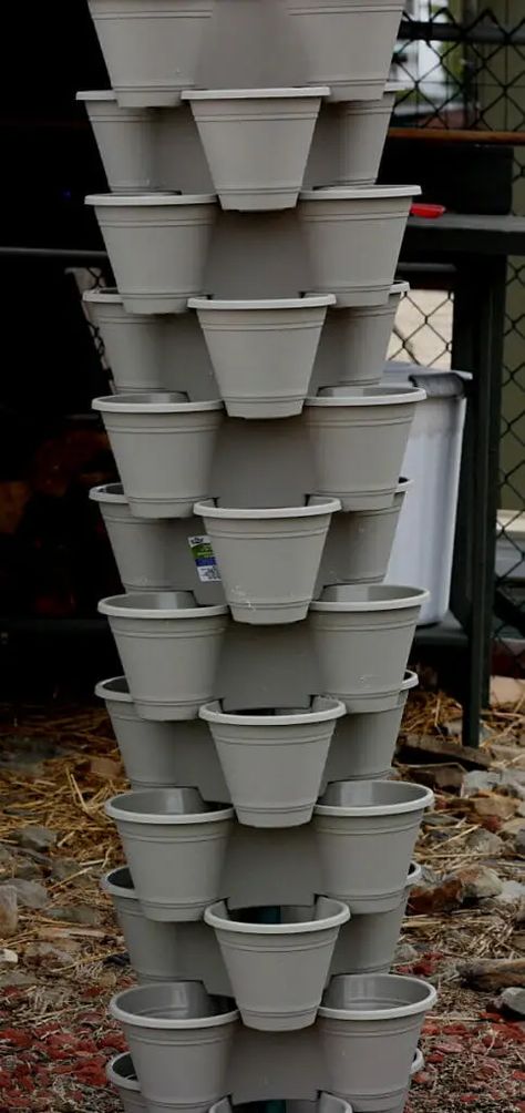 Vertical gardening: How to make a DIY garden tower - Dani's Midlife Homestead Diy Vertical Garden Tower, Herb Tower Vertical Planter, Diy Garden Tower How To Build, Vegetable Tower Garden, Plant Tower Vertical Planter, Plant Tower Diy, Garden Tower Diy Vertical Planter, Grow Tower Garden, Diy Plant Tower