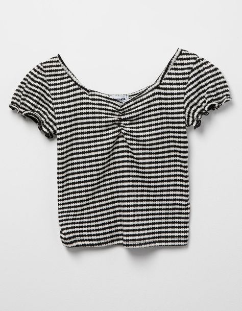 Rsq Stripe Cinch Puff Sleeve Top. This Top Features Stylish Stripes And Adorable Puff Sleeves That Add A Touch Of Whimsy To Your Outfit. Square Neckline. Cinch Detailing At Center Chest. 76% Polyester, 24% Cotton, Machine Wash. Made In Usa. | Rsq Girls Stripe Cinch Puff Sleeve Top Brandy Radio Silence Top, Preppy Tops For School, H And M Clothes, Cute Clothes To Buy, Tillys Tops, Update Closet, Girly Wishlist, Dry Goods Clothing, Preppy Clothing Brands