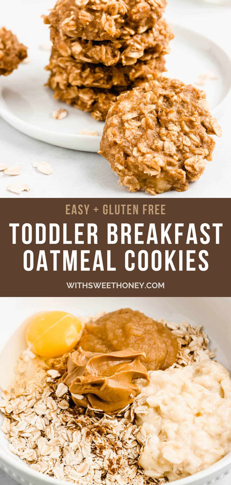 If you're looking for a quick breakfast for your little one, this is a great option! These healthy oatmeal toddler breakfast cookies are full of nutrients, no added sugar, and made with only a few simple ingredients. You can also make them gluten free, and dairy free! Who said you can’t have a cookie for breakfast?! Soft Breakfast Cookies Healthy, Blw Breakfast Cookies, Healthy Junk Food Dinner, Easy Toddler Breakfast Meal Prep, Easy Toddler Breakfast On The Go, On The Go Baby Snacks, Gluten Free Dairy Free Toddler Meals, Low Sugar Kids Breakfast, Toddler Cookies No Sugar