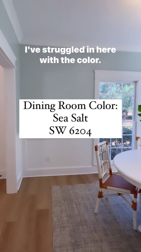 Vicki | Designer for Custom Homes | ✨Dining Room Paint Color: Sea Salt SW 6204 Do you remember that boy you had a crush on, but you knew he could be trouble? Meet SW Sea… | Instagram Sw Dining Room Paint Colors, Paint Color Sea Salt, Sw Topsail, Sw Stardew, Sea Salt Kitchen, Sw Sea Salt, Sea Salt Paint, Sea Salt Sherwin Williams, Dining Room Paint Colors