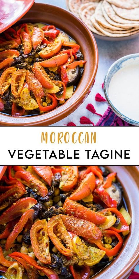 Vegetable Tagine Moroccan, Tajin Recipes Morocco, Vegetarian Tagine Recipes, Tagine Recipes Vegetarian, Mediterranean Bake, Moroccan Party Food, Moroccan Vegan, Morocco Recipes, Tajine Recipes