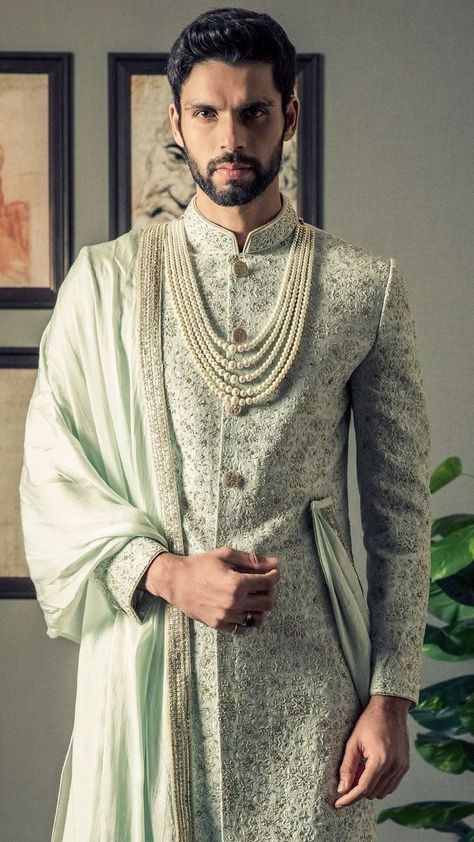 Engagement Outfits For Men, Engagement Outfits Indian, Engagement Outfit For Man, Marriage Dress For Men, Lengha Wedding, Green Sherwani, Designer Lengha, Sherwani For Men Wedding, Nigerian Outfits