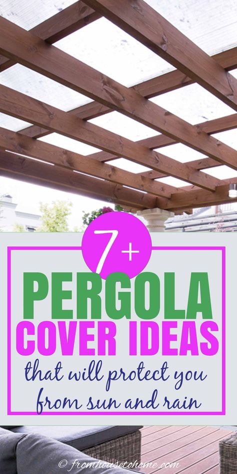 These pergola shade ideas will help keep the sun and rain off your patio. From a retractable canopy to roof panels to vines, you'll vine lots of ways to cover your outdoor spaces. #fromhousetohome  #decks #patios  #gardenpaths Rain Pergola, Pergola Cover Ideas, Summer Hangout Spot, Waterproof Pergola, Summer Hangout, Pergola Cover, Shade Sail Installation, Retractable Pergola Canopy, Shade Ideas