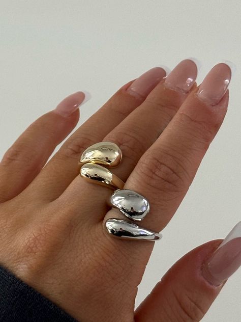 This ring is a stylish and modern accessory with a unique dome design. Its size is adjustable to fit any finger and its thick chunky design is sure to make a statement. Add it to your collection for a unforgettable touch to any outfit. Details: Adjustable Waterproof Tarnish free Hypoallergenic Free from nickel, lead and cadmium. Chunky Gold And Silver Rings, Chuncky Ring, Chunky Silver Ring, Chunky Silver Rings Aesthetic, Silver Chunky Jewellery, Chuncky Rings, Jewelry Trends 2024, Chunky Jewelry Silver, Silver Chunky Rings