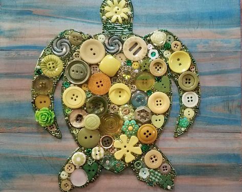 Acrylic Paint Background, Button Art On Canvas, Sea Turtle Decor, Sea Turtle Gifts, Button Creations, Ocean Gifts, Turtle Decor, Turtle Birthday, Turtle Gifts