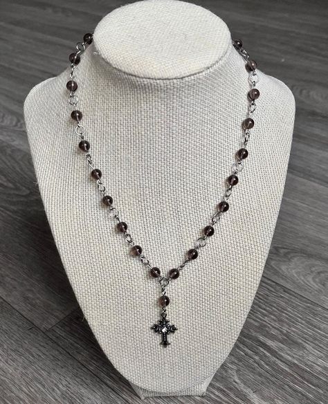 Rosary Style Necklace, Beaded Rosary, Grunge Y2k, Style Necklace, Gemstone Healing, Smoky Quartz, Crystals And Gemstones, Chain Styles, Rosary