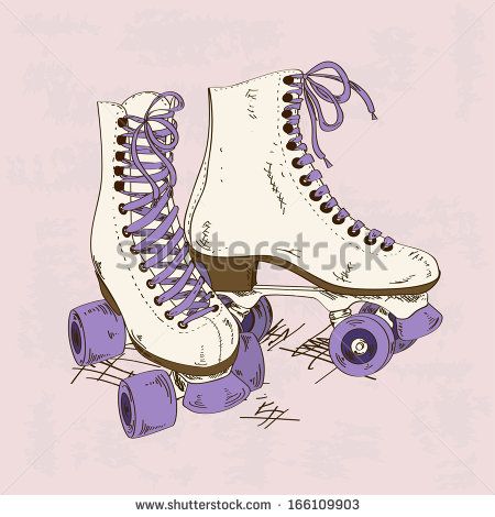 Illustration with retro roller skates on a grunge background - stock vector Skate Tattoo, Girls Roller Skates, Retro Roller Skates, Skate Punk, Mont Fuji, Skate Girl, Skate Party, Roller Girl, Red Cap