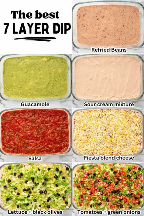 Layered Dip Recipes Easy, Easy Layer Dip, 7 Layer Dip Vegetarian, 7 Layer Dip Easy, Easy 7 Layer Dip, Seven Layer Dip Recipe, Layered Bean Dip Recipe, Mexican Dip Recipes, Layer Dip Recipe