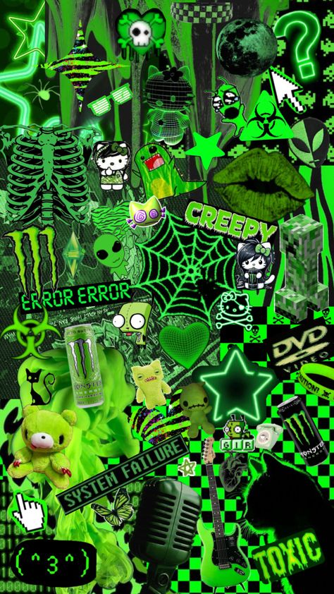 green shuffle💚🦖🐊#greenaesthethic #green Green Scene Emo Wallpaper, Green Scenecore Wallpaper, Monster Energy Background, Green Scene Wallpaper, Green Background Collage, Green Gfx Background, Green Punk Aesthetic, Green Scenecore, Y2k Wallpaper Green