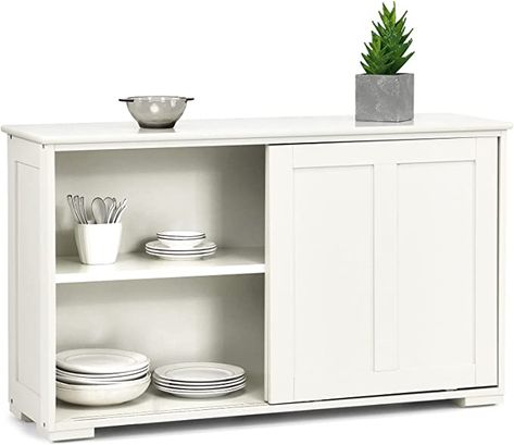 AmazonSmile - Costzon Kitchen Sideboard, Antique Stackable Storage Cabinet with Adjustable Shelf, Wooden Cupboard Server Buffet Console Table for Home Living Room (Cream White with Sliding Door) - Buffets & Sideboards Stackable Cabinet, Wooden Kitchen Storage, Sideboard Antique, Organiser Cucina, Storage Sideboard, Kitchen Storage Cabinet, Kitchen Cupboard Storage, Wooden Cupboard, Buffet Console