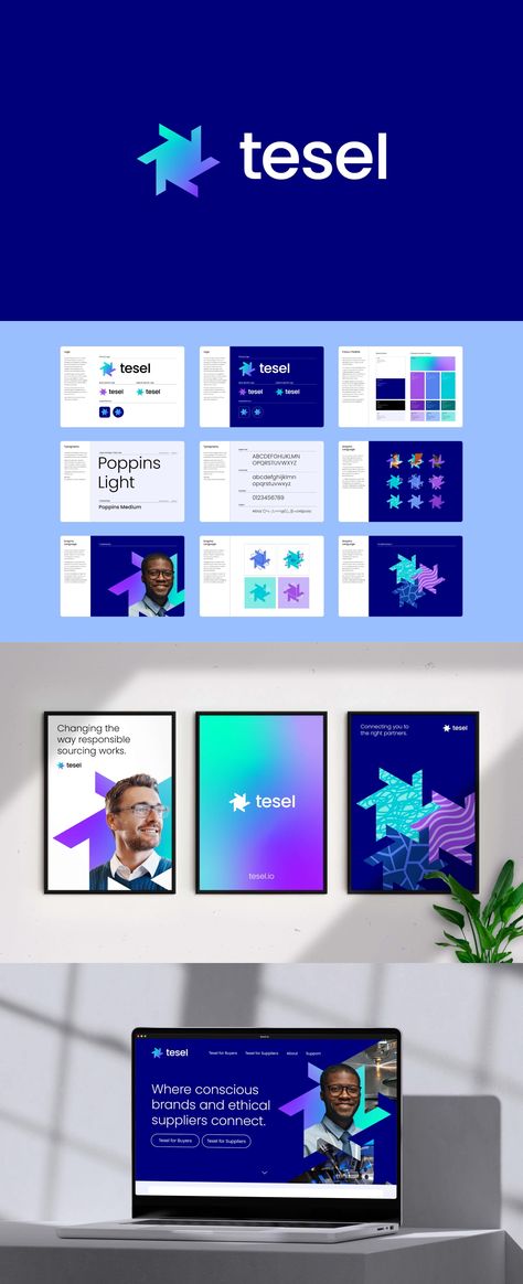 Deuce Studio - Deuce Studio Creates Brand Identity for ESG Matchmakers Tesel – Tesel approached Deuce Studio with the challenge of creating a functional and versatile brand identity that expressed the innovative, approachable and community-driven spirit at the core of the business. We were tasked with creating a visual and verbal identity that felt encouraging and professional without being judgmental or stuffy. – #branddesign #branding #logodesign Tech Visual Identity, Tech Startup Branding, Tech Branding Design Visual Identity, Technology Branding Design, Hr Branding, Recruitment Social Media, Aviation Branding, Recruitment Branding, Tech Company Branding