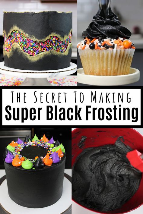 Black Buttercream Frosting, Black Buttercream, Black Frosting, Icing Frosting, Cake Chocolat, Buttercream Recipe, Cake Icing, Icing Recipe, Halloween Desserts