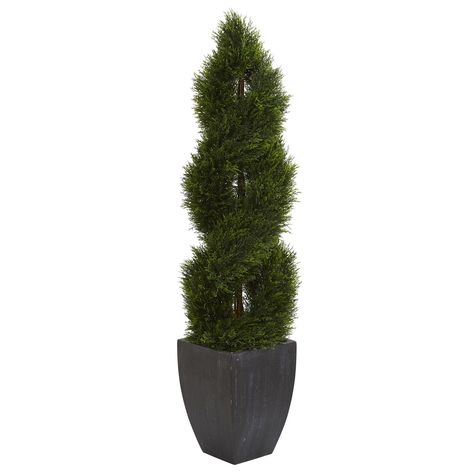 Nearly Natural UV Resistant Double Pond Cypress Spiral Topiary Artificial Tree in Black Planter Front Entrance Decor, Spiral Topiary, Artificial Topiary, Black Planters, Natural Homes, Outdoor Trees, Topiary Trees, Square Planters, Faux Tree